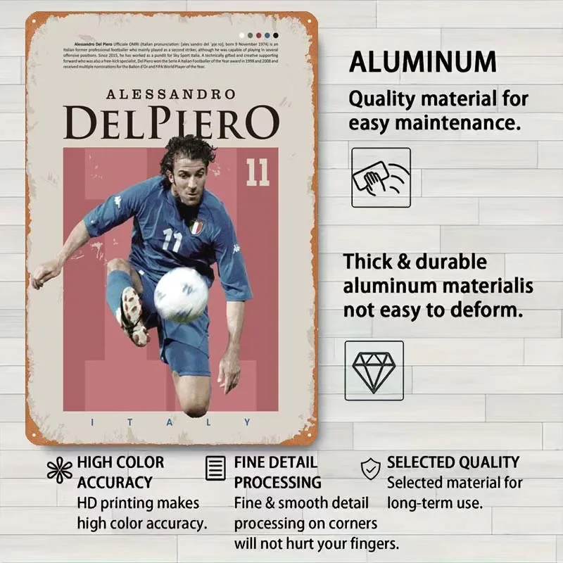 Alessandro Delpiero Italy Sign Tinplate Man Cave Room Decor Vintage Metal Sign for Pub Club Bedroom Wall Decoration Retro Art