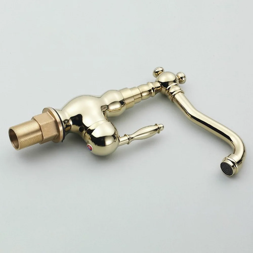 Polished Gold Color Brass Single Handle Kitchen Bathroom Basin Sink Swivel Spout Faucet Hot Cold Mixer Water Tap agf053