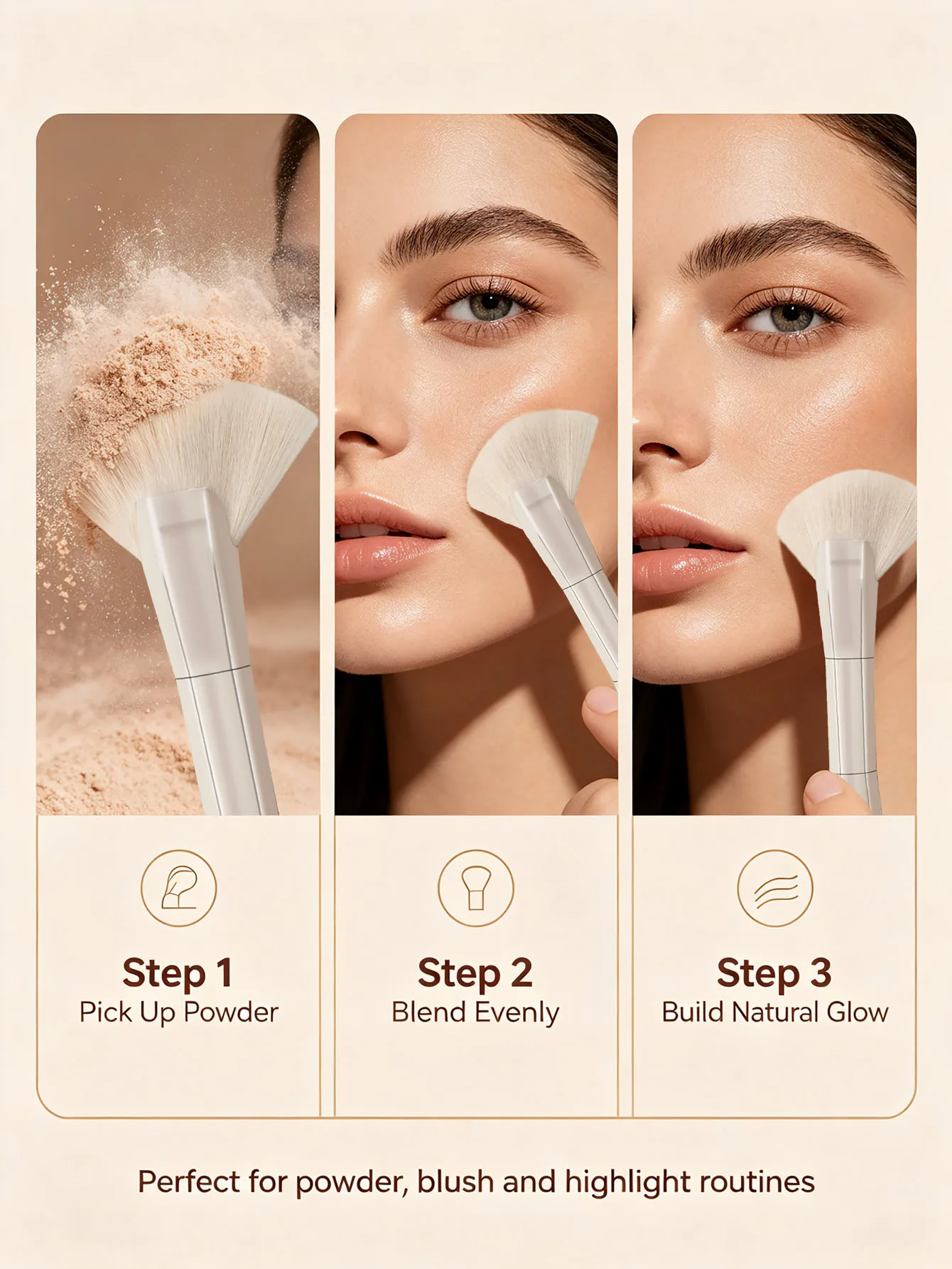 Brocha de maquillaje profesional de doble punta, color oro rosa, ideal para aplicar bronceador, colorete, polvos y maquillaje en crema. Herramienta de belleza para el rostro.