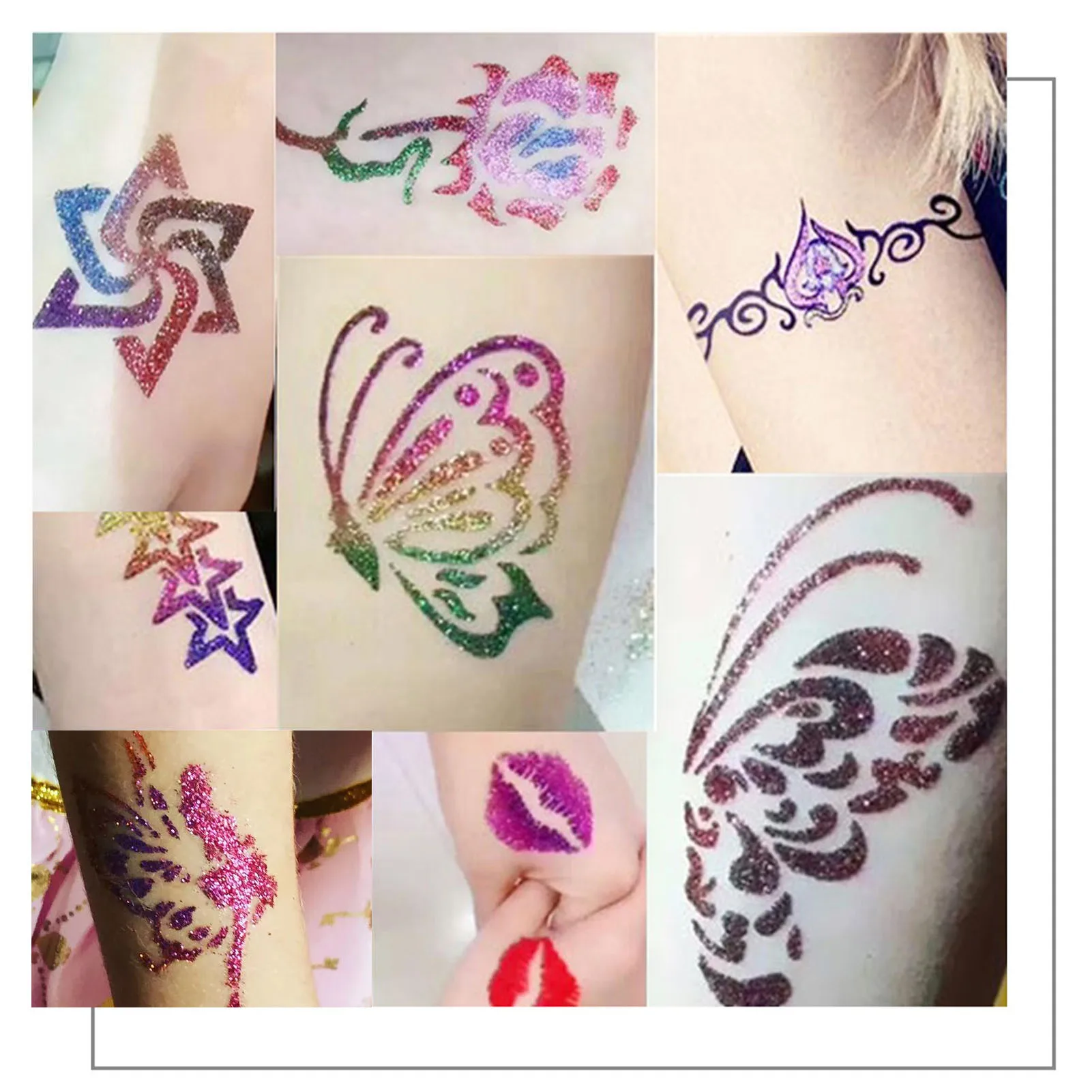 Colorful Diamond Glitter Temporary Tattoo Set Glitter Powder Makeup Brush Tattoo Glue Tattoo Party Face Body Art Kits For Kids