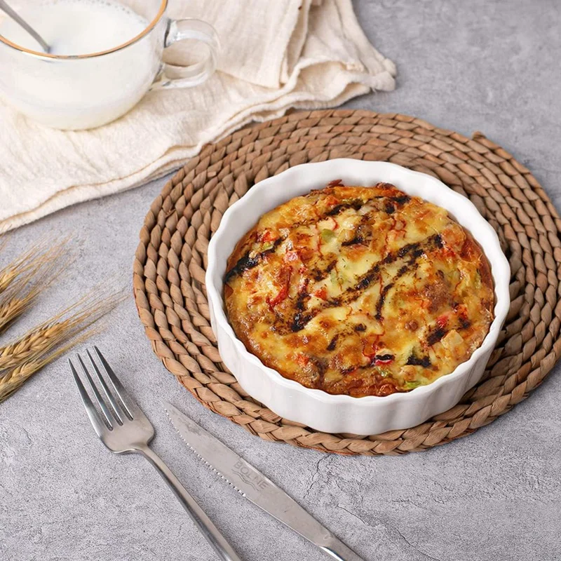 5-calowa kremówka Brulee Ramekins, okrągłe karbowane naczynie do tarty z quiche, bezpieczne ramekiny do piekarnika do pieczenia, suflet, ramekiny 6 szt.