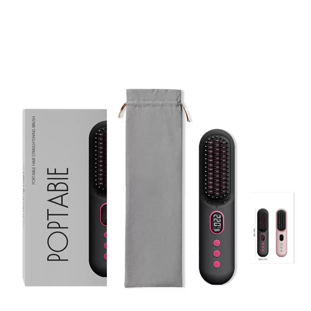 Good Quality Portable Wireless Hair Straightener Comb LCD Temperature Display Bristle Plasma Ion Technology Battery for Hotel