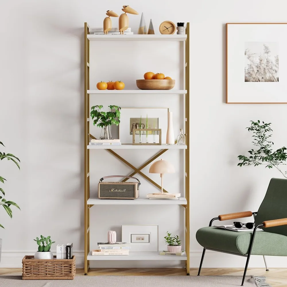 

5 Tier Bookshelf, Modern Tall Bookcase, Industrial Book Shelves Display Standing Shelf, Free Standing Storage Organizer for Bed
