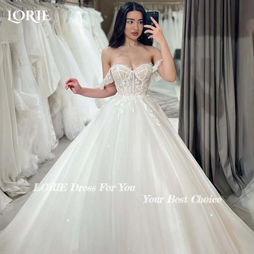 LORIE  Elegant Women\'s Wedding Dress Off Shoulder Backless Appliques A-line White Bride Gown Bride Party Dress vestidos de novia