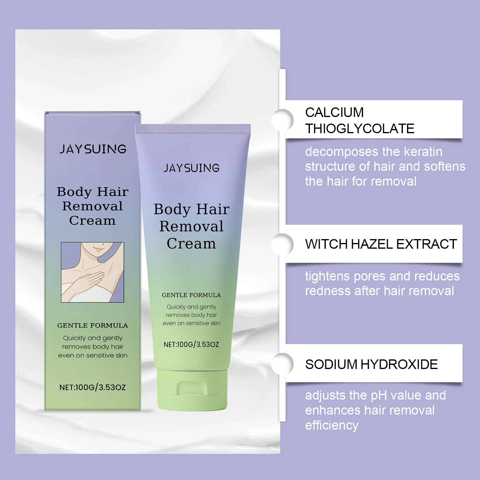 Jaysuing 100g Body Hair Removal Cream Gentle Depilatory Moisturizing Hydrating Soothing Lotion For Smooth Skin Daily