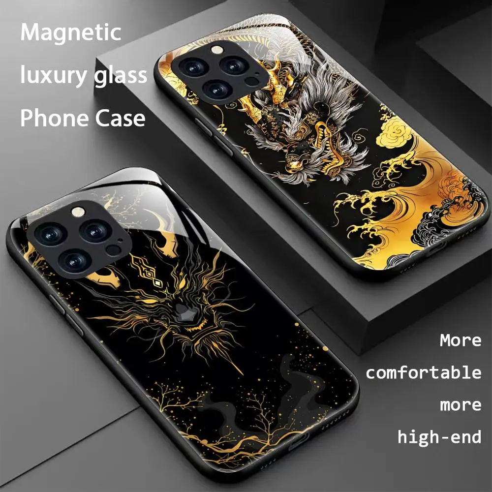 Популярный чехол для телефона с узором «Крутой Дракон» для iPhone 17, 16, 15, 14, 13, 12, 11, X, XR, XS, 8 Plus, Mini, Pro, Max, стеклянный магнитный чехол