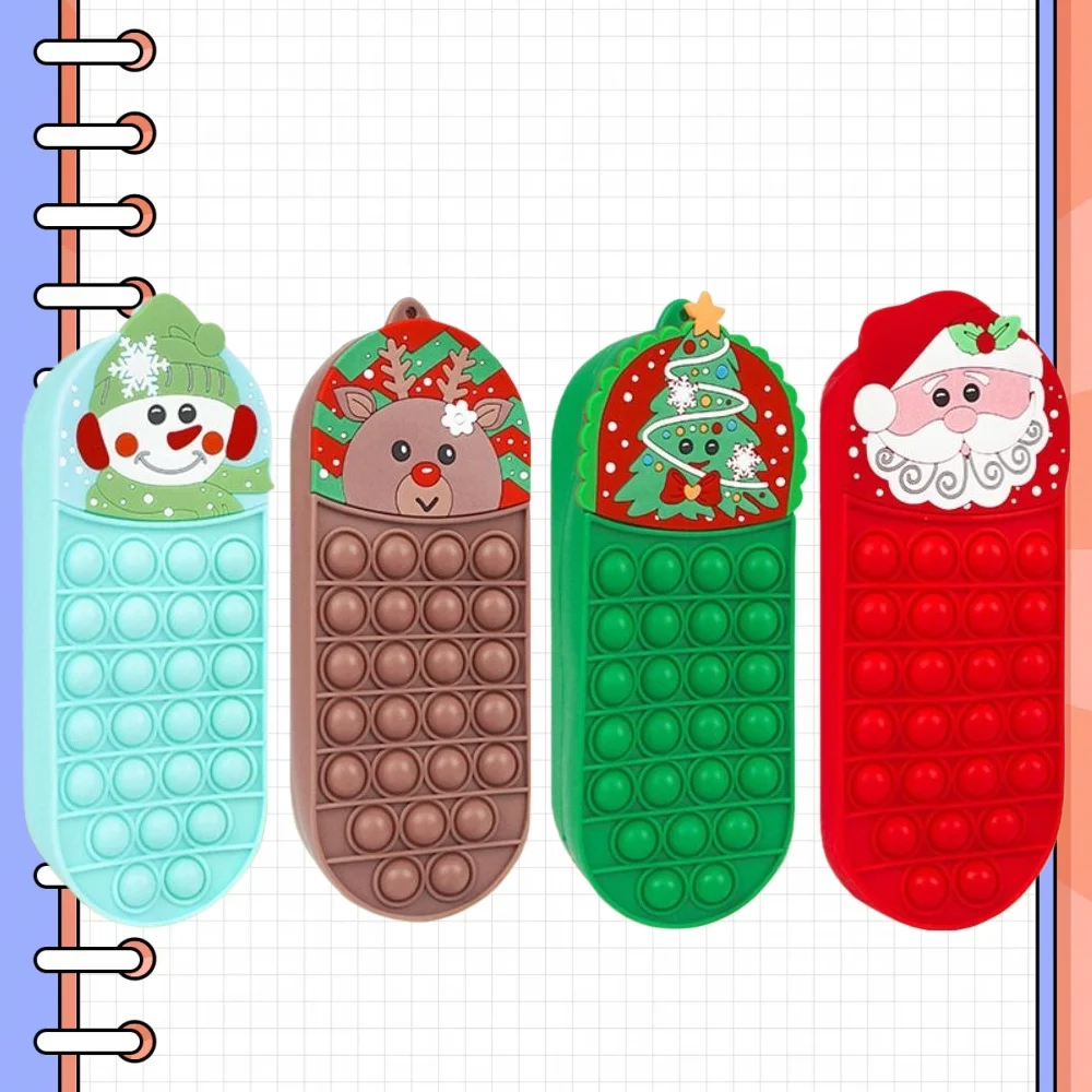Federmäppchen für Cartoon-Briefpapier, Weihnachtsmann/Schneemann/Elch/Weihnachtsbaum, Stifttasche, multifunktionale, weiche Silikon-Bleistifttasche mit großem Fassungsvermögen
