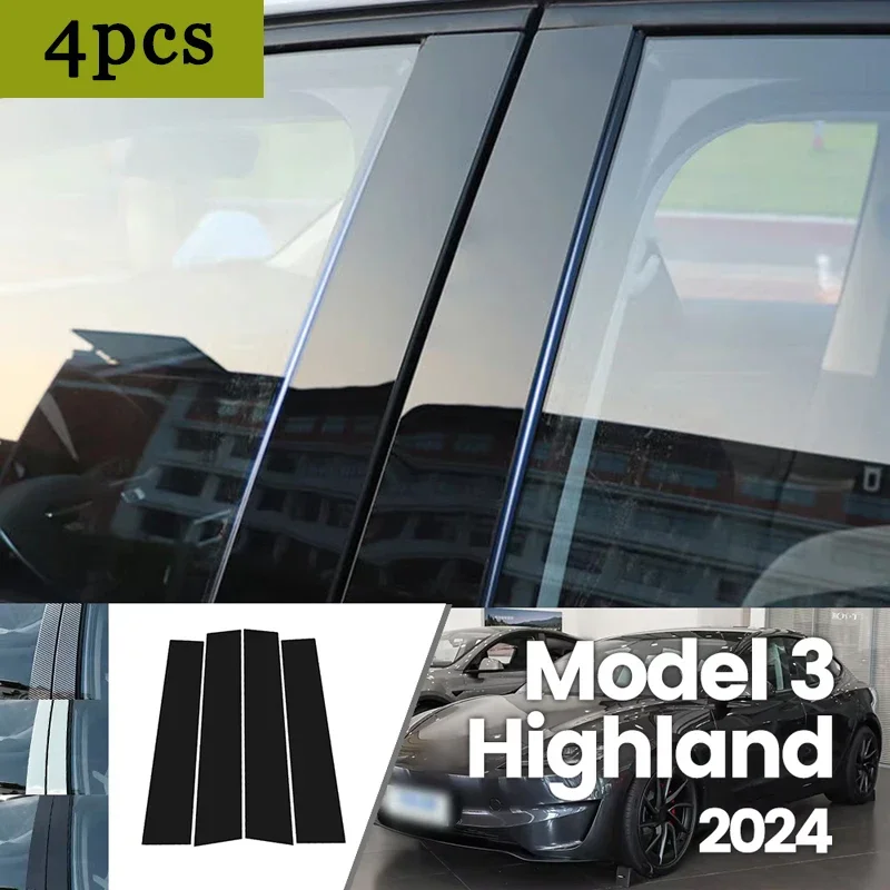 

For Tesla Model 3 Highland 2024 Bright Black Carbon Fibre Window Door Waterproof B C Sticker