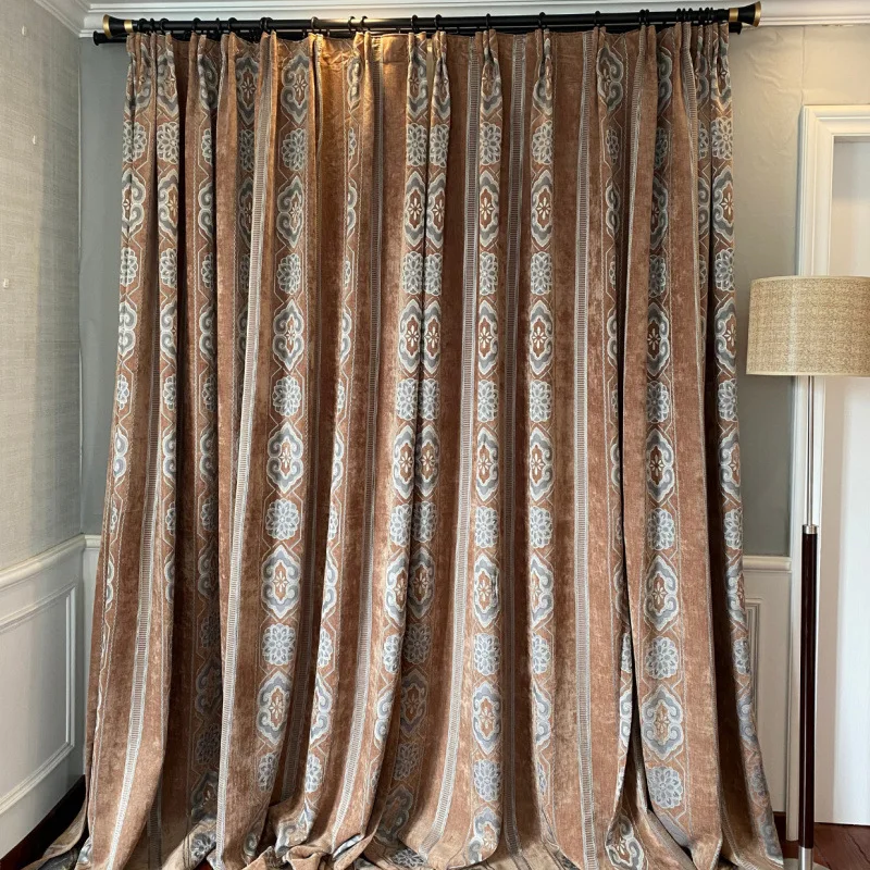 

Orange Printed Jacquard Chenille Curtains for Bedroom Living Room Luxury Modern European Minimalist Cortinas Blackout Curtains