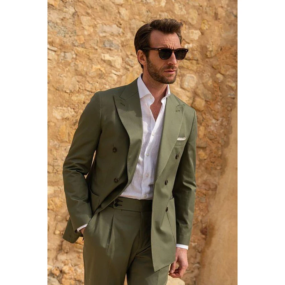 

Green Double Breasted Men Suit Two Pieces(Jacket+Pants) Lapel Outfits Chic Casual Party Prom Wedding Set