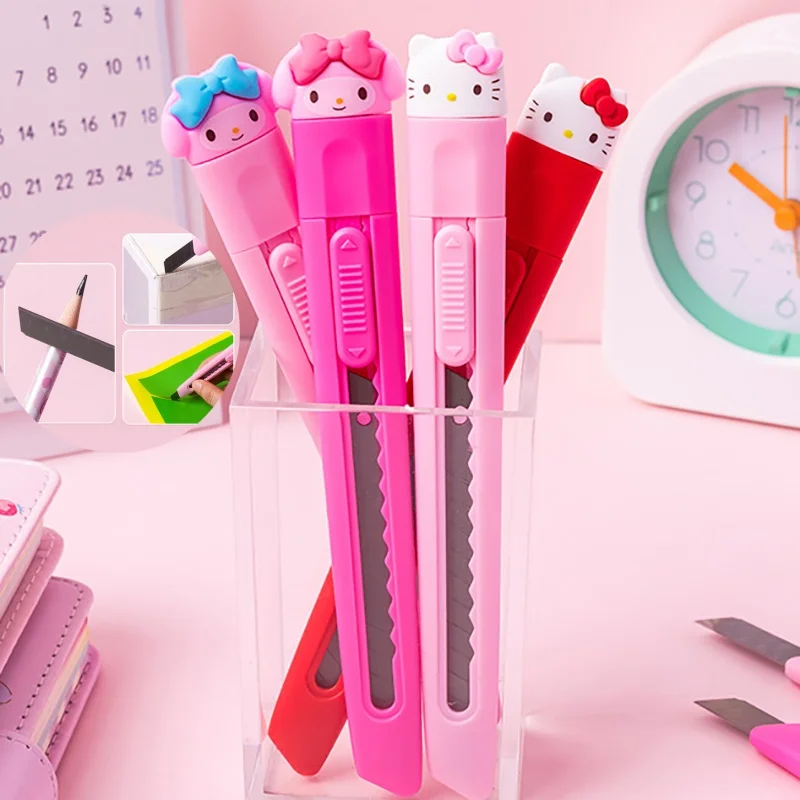 Kawaii Sanrio Kuromi Utility Knife Anime Hello Kitty My Melody Cartoon Art Cutting Express Box Cutter Student Tool Toys Gifts