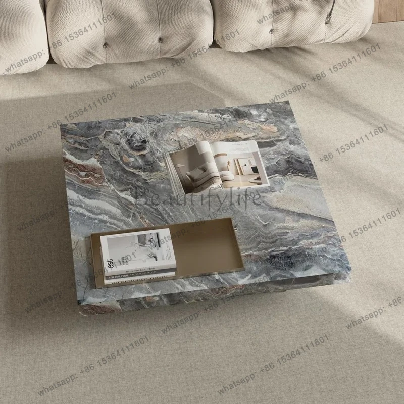 

Italian minimalist marble suspension high-end coffee table light luxury modern simple living room home square designer