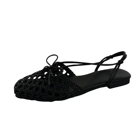 Fashion Hollow Woman Flats Shoes Square Toe Slingback Sandals Slip On Footwear Ladies Dress Shoes