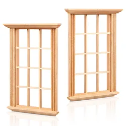 2pcs 1:12 Mini Dollhouse Window Frame Model Twelve Lattice Window Frame Kids Pretend Play Toys House Furniture Accessories