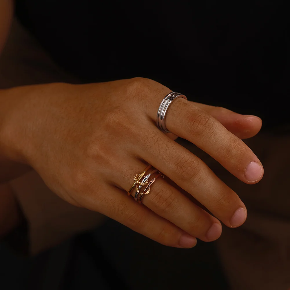 

KISS MANDY S925 Sterling Silver 2mm Multi-layer Stackable Finger Rings for Men 14K Gold Plated High Quality Jewelry Gift NMR15