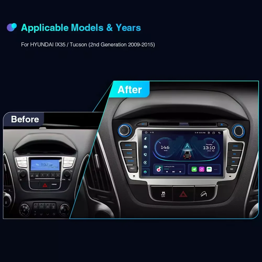 Android 14 Carplay For Hyundai IX35 Tucson 2 LM 2009 - 2015 Car Radio Multimedia Video Player QLED Screen GPS Navigation WiFi 5G