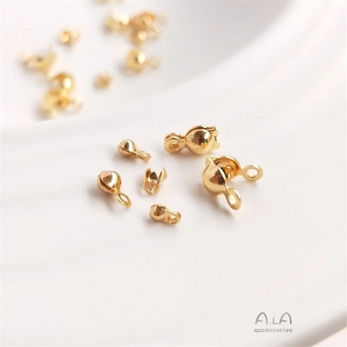 Brass 14K Gold Plated Double Ear Bean Cord End Clasp DIY Bracelet Necklace Bead Chain Jewelry Findings