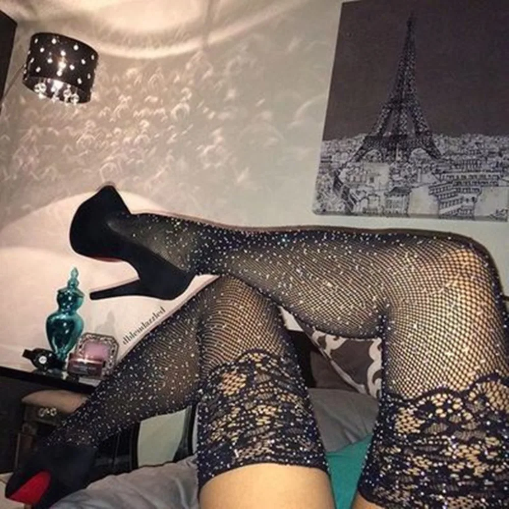 

Sexy Diamond Womens Lady Girls Black Sexy Fishnet Pattern Jacquard Stockings Rhinestone Pantyhose Tights Styles Woman tt044