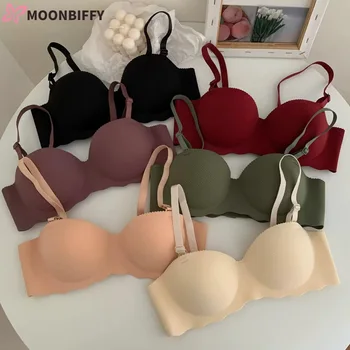 Female Gather Removable Shoulder Strap Solid Color Wireless Lingerie One-pieces Sexy Bras Push Up Seamless Underwear for Women