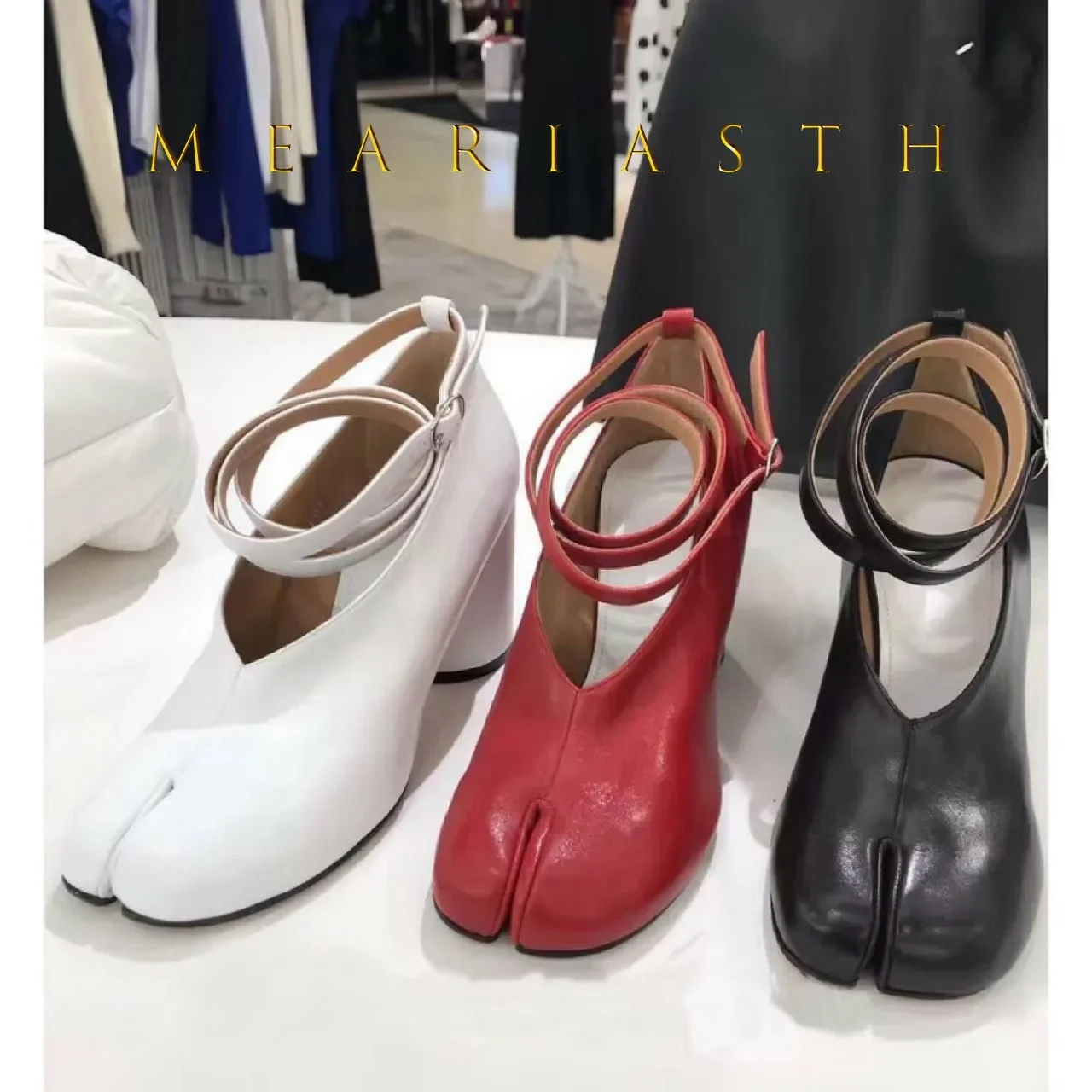 

Женские туфли-лодочки Ninja Tabi с разрезом на щиколотке и пряжкой на круглом каблуке, вечерние туфли на высоком каблуке, женские zapatos de mujer chaussure femme