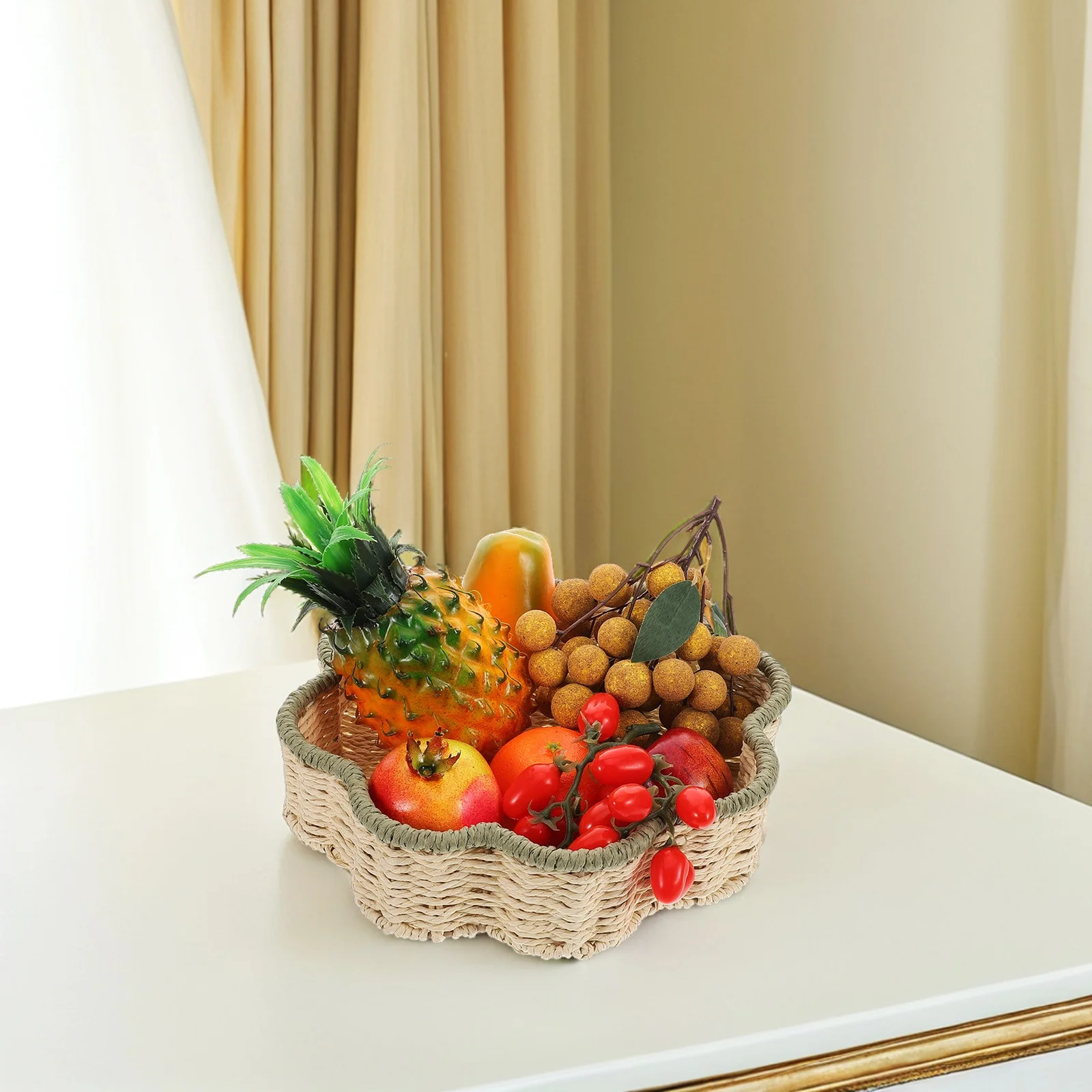 

Handwoven Paper Rope Storage Basket Round Woven Fruit Vegetable Snack Organizer For Home Office Kitchen Multipurpose Baskets