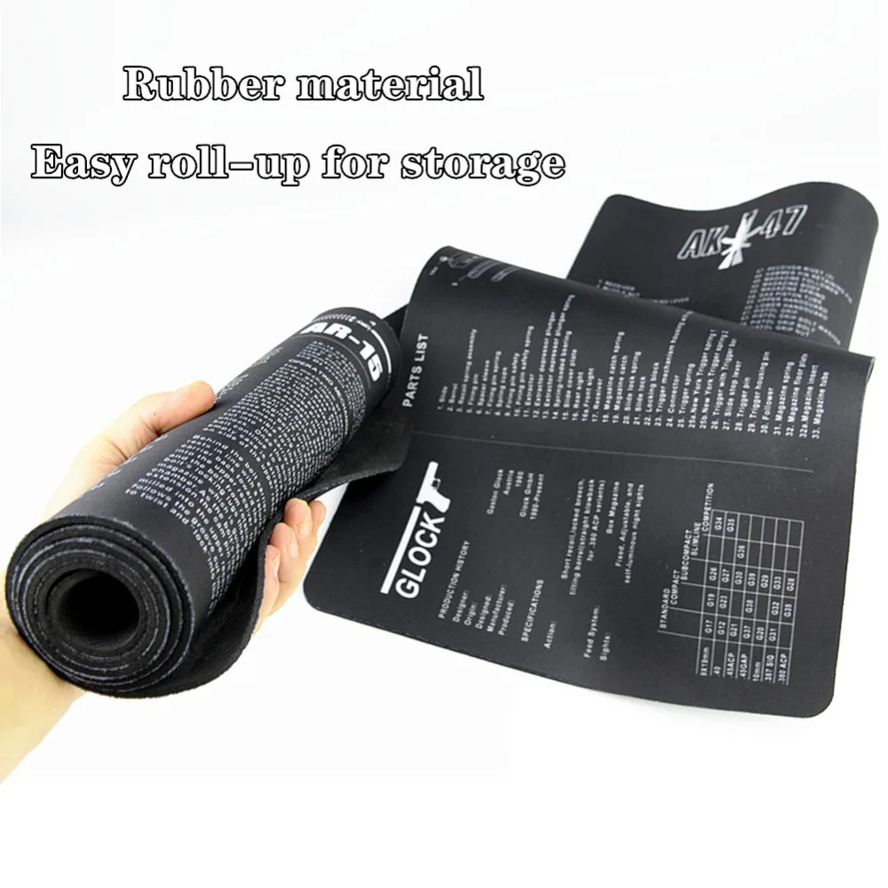 Gun Cleaning Mat with Parts Diagram and Instructions Armorers Bench Mat Mouse Pad Repair Build Tool for Glock M9 1911 AR15 AK47