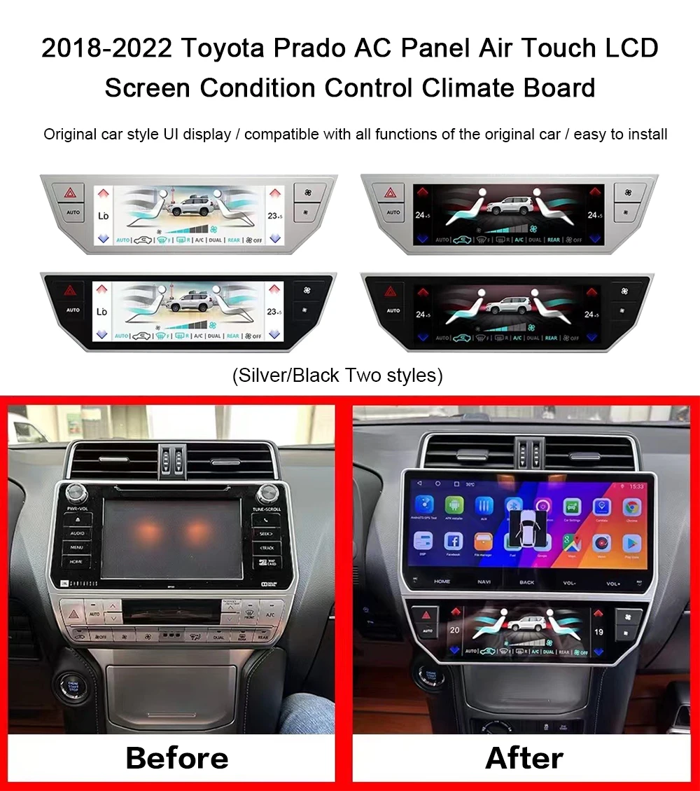 For Toyota Prada 2018-2022 AC Pancel Air Touch LCD Screen Condition control Climate Board