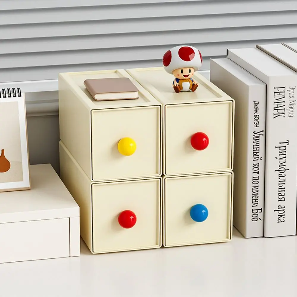 Large Capacity Desk Organizer Box Dust-proof Stackable Drawer Style Storage Box Plastic Space Saving Stationery Storage Rack