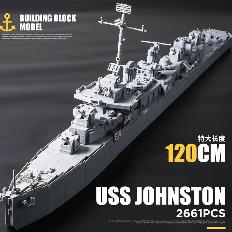 WW2เข้ากันได้กับ Lego เรือรบทหาร Series เรือรบ USS Johnston บล็อกตัวต่อเรืออิฐของเล่นสำหรับของขวัญเด็ก