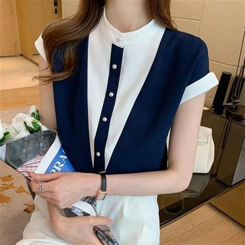 

Женский летний шифон irt ort Sve с воротником-стойкой в стиле пэчворк, цвет полиэстера, 00% Commute Sle Faion Design Sense