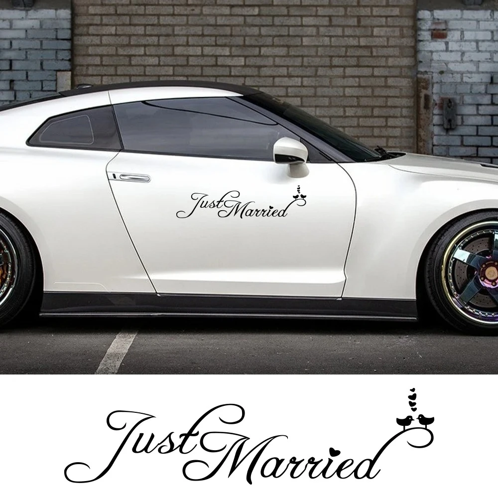 Just Married Wedding Slogan Banner Car Window Body Side Sticker Car Trunk Vinyl Decal Self-Adhesive Auto Decoration Accessories