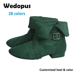 Wedopus 26 Colors Customized Heel Dance Ankle Boots Women Suede Dark Green Ballroom Dance Boots Soft Suede Sole