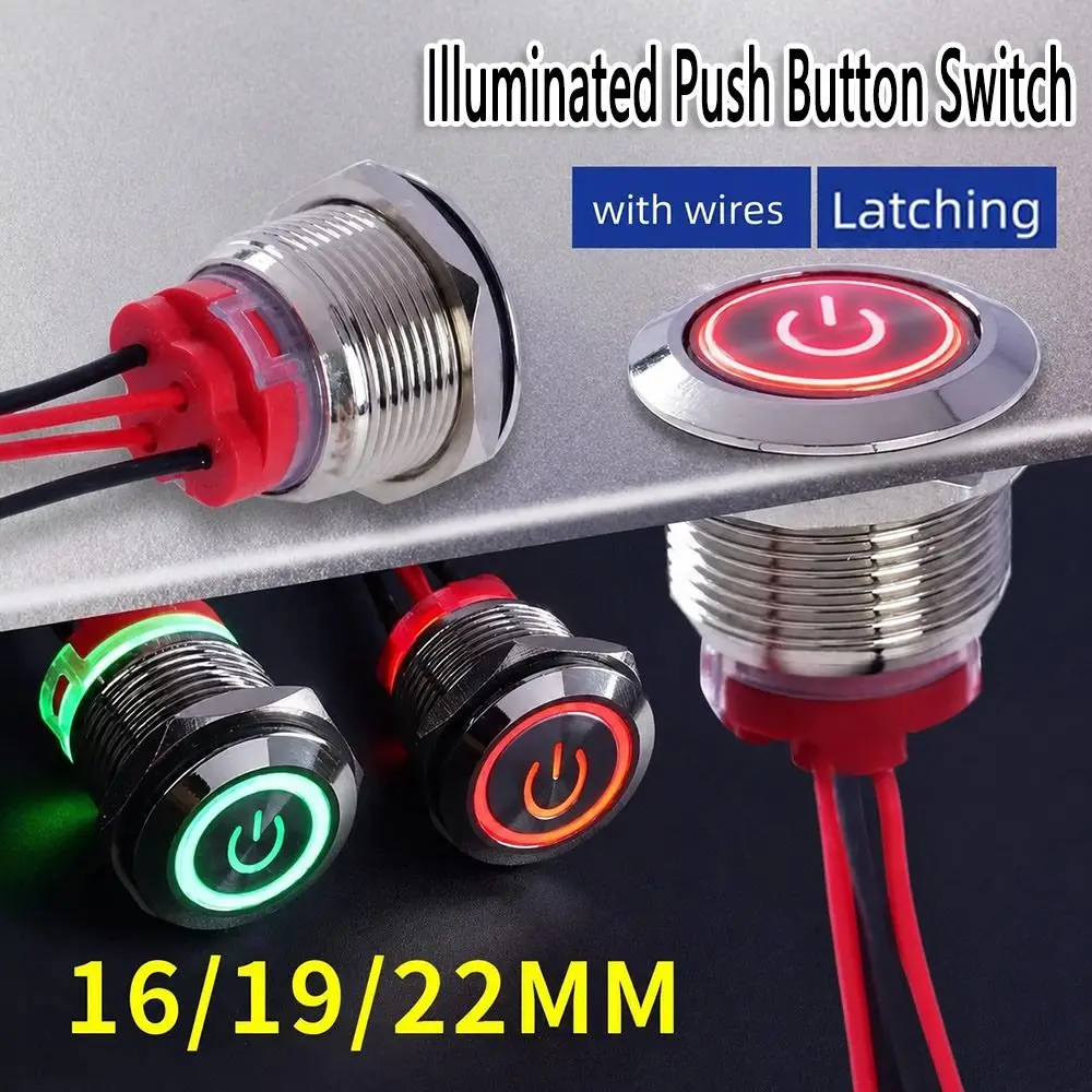 New 16/19/22mm Push Button Switch Metal Latching Action On Off Switch Pre-Wired Panel Mount Switch Automotive Control