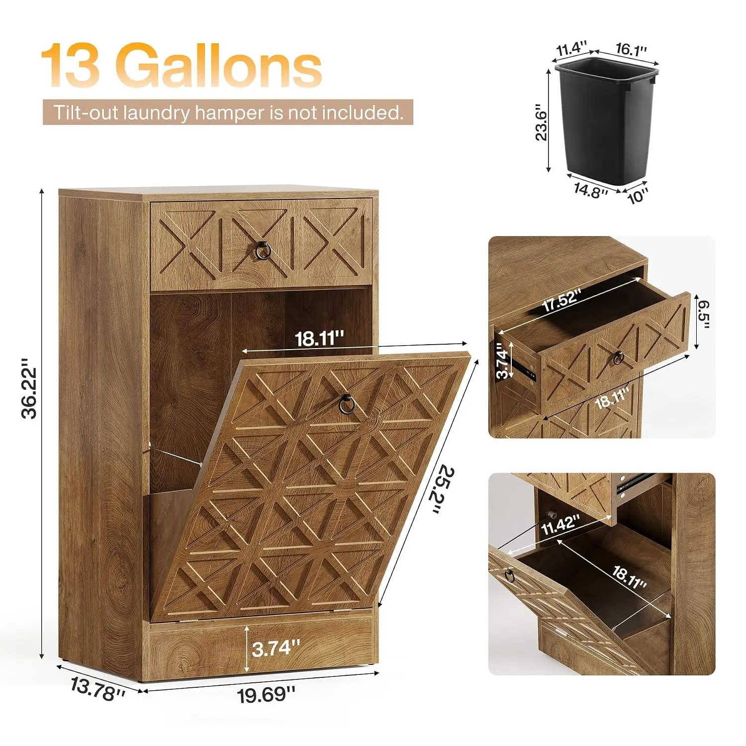 Tilt Out Laundry Hamper Cabinet with Drawer, Wooden Hidden Laundry Hamper, Freestanding Hamper Cabinet for Bathroom, Customized