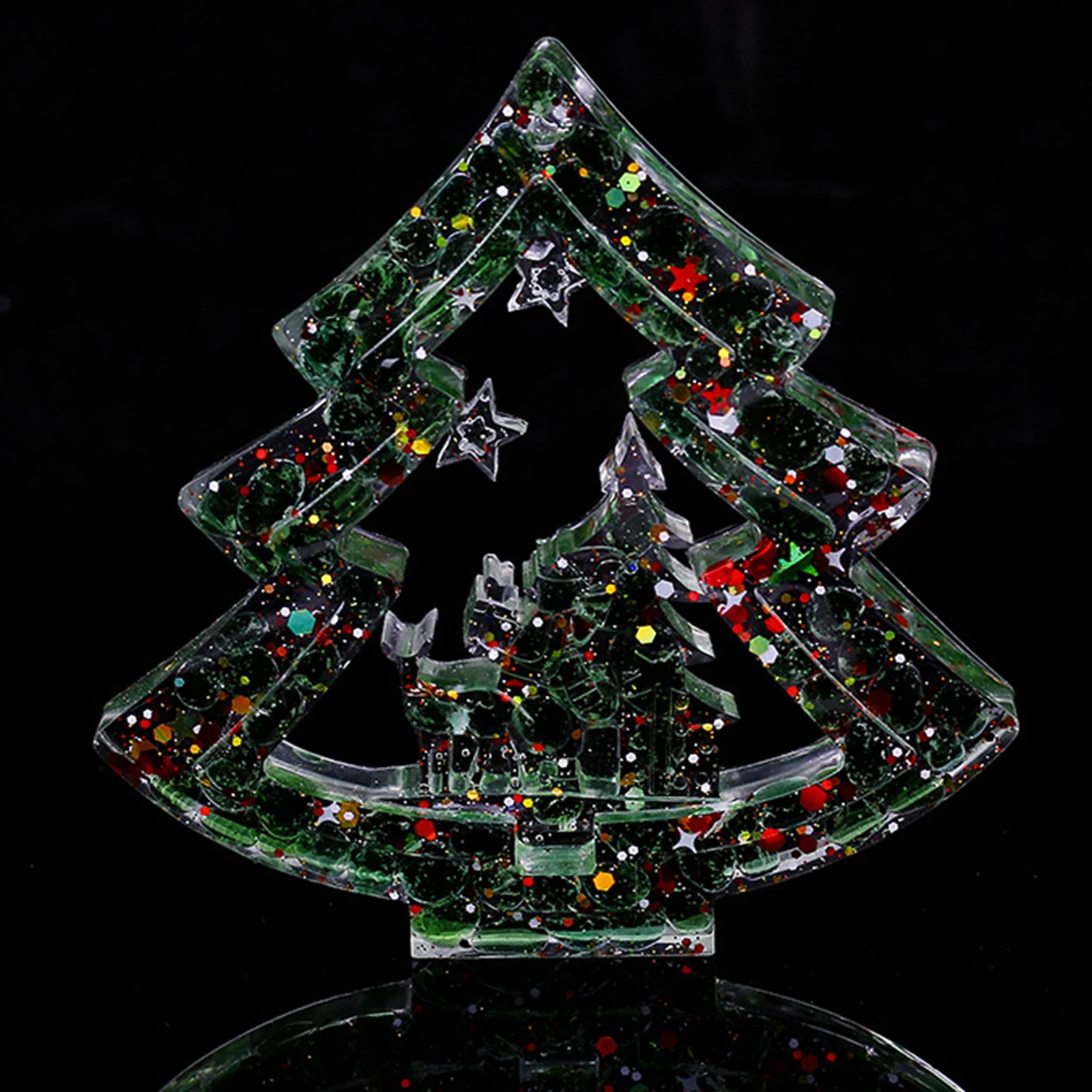 

Resin Crystal Christmas Tree Miniature Desktop Decor for Festive Tabletop Mantel Fireplace Holiday Display Xmas Party Decoration