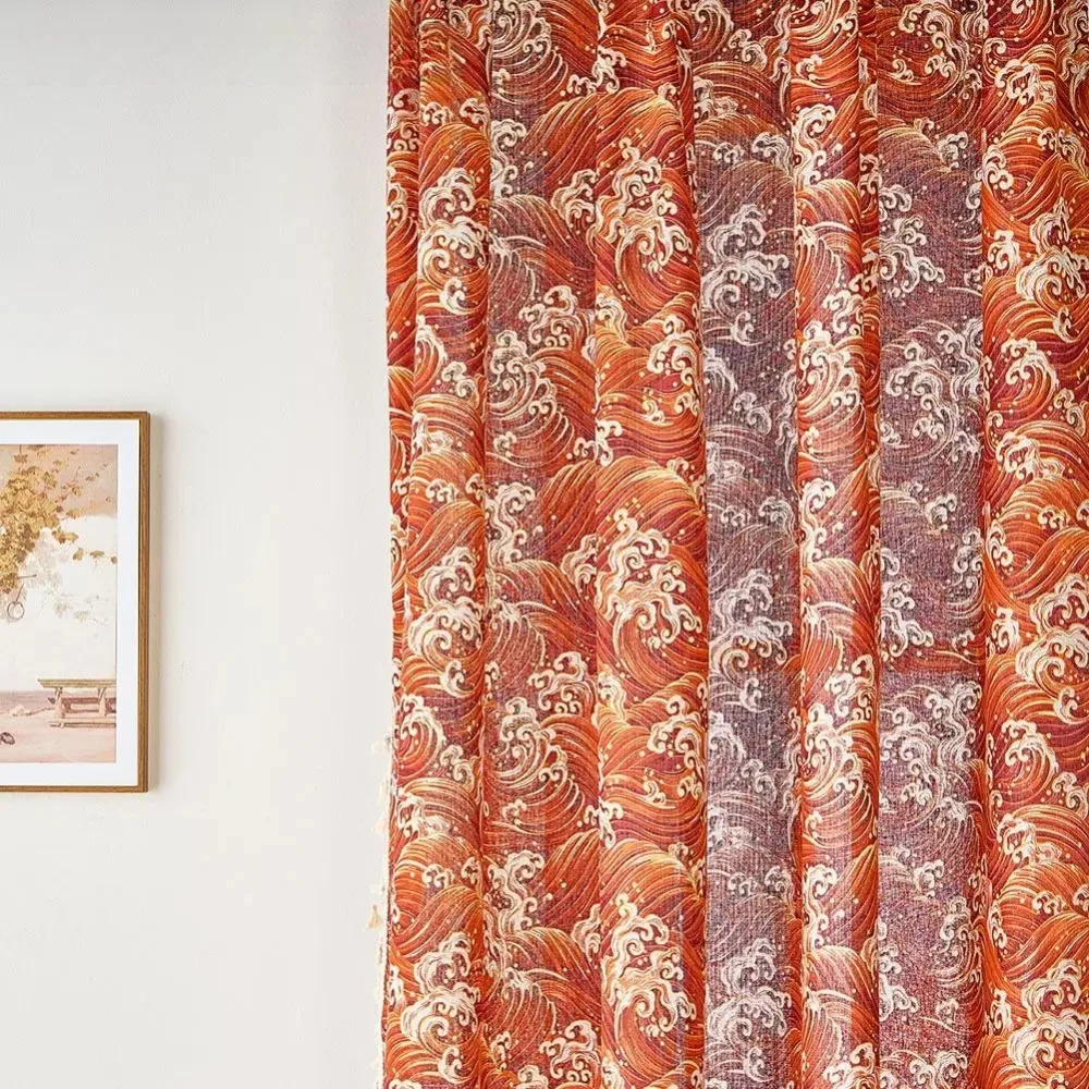 

Orange Cotton and Linen Fabric Blackout Shading Curtain Ready Made Curtain for French Window Decor 1PC
