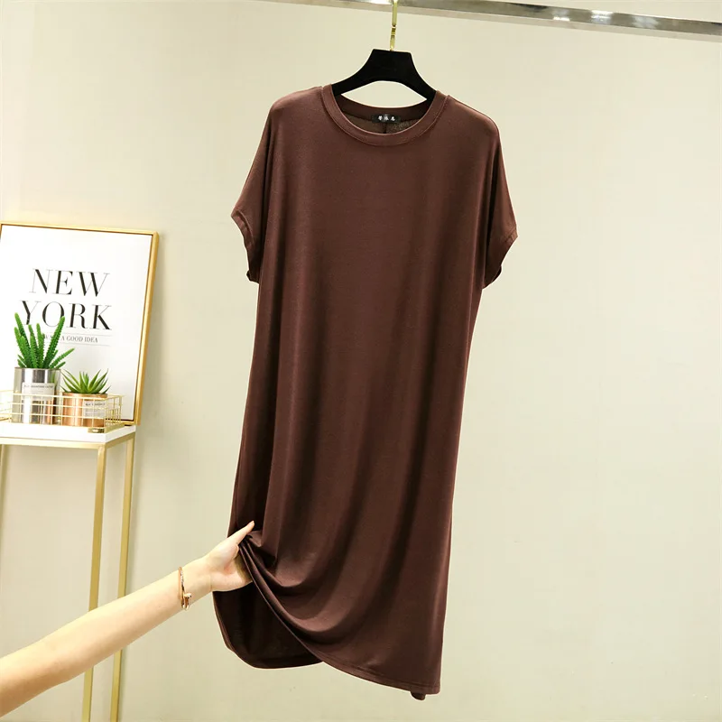 Modal Pajamas Round Neck One-piece Dress Female Thin Bottom Skirt Summer Loose Short Sleeve Sleepwear Women Home Wear Nightgown