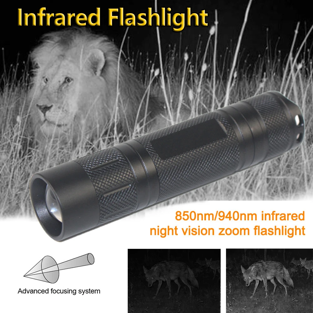 5W 850nm 940nm LED Infrared Flashlight Adjustable Focus Zoomable IR Hunting Lights 18650 Torch Waterproof Night Vision Devices