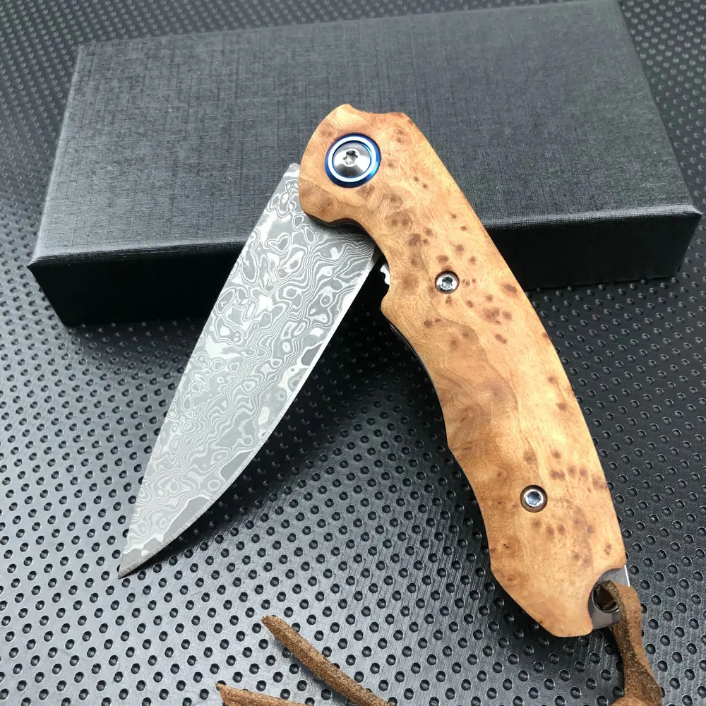 2026 new  VG10 Damascus Pocket Folding Knife,Cool Camping Knives,Outdoor Edc Tool Wood Handle With Box Dropshipping view 5