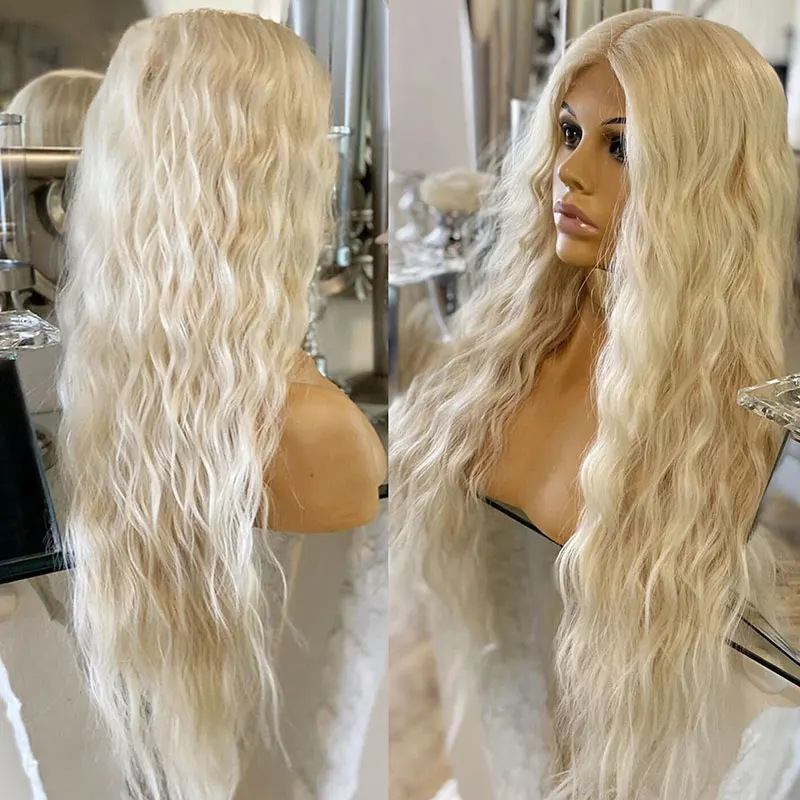 White High Density Synthetic Lace Front Wig Glueless Pre Plucked Water Wave High Quality Heat Resistant Fiber Hair For Women