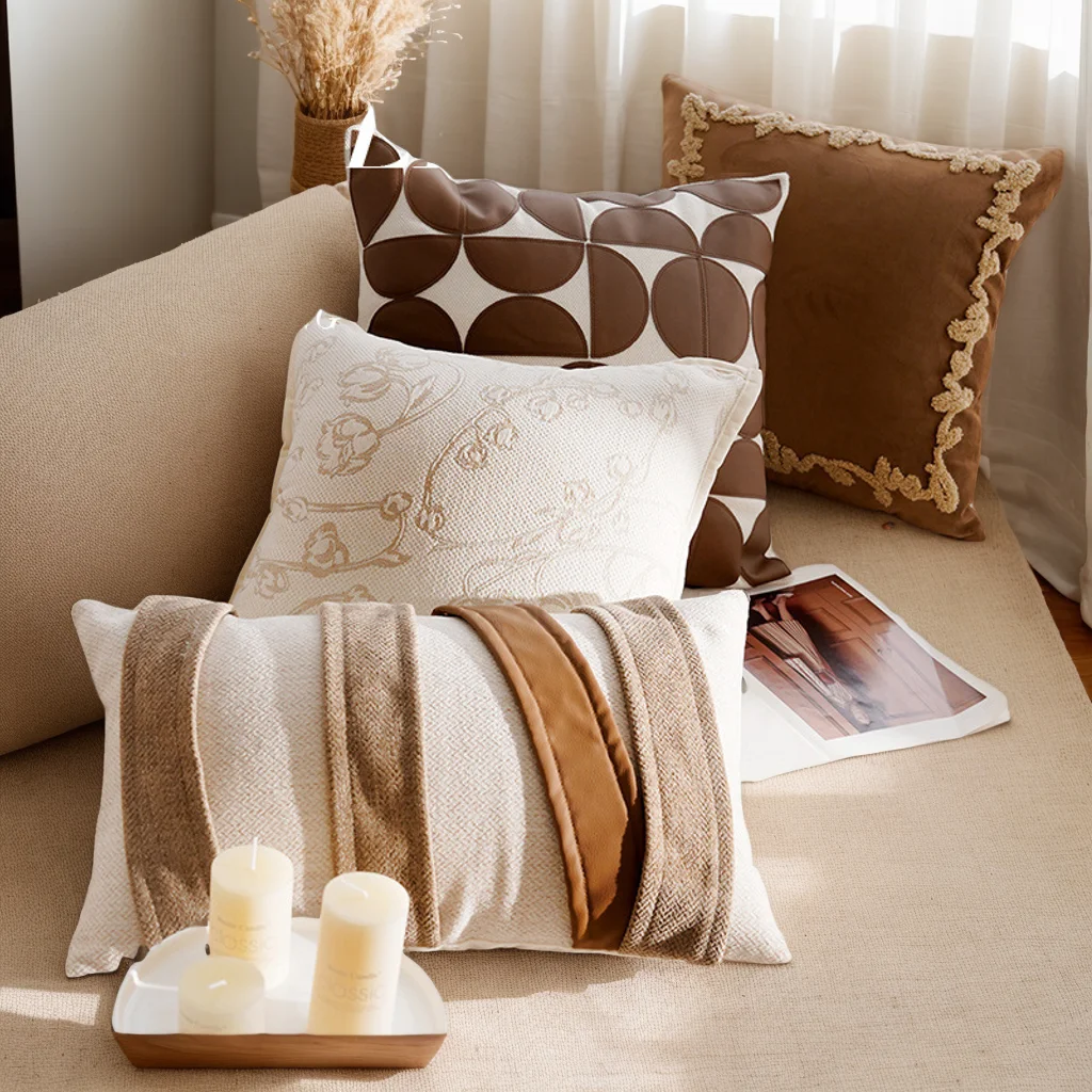 

Light Luxury Brown French Stamping Waist Cushion Cover Throw Pillow Cover 30x50/45x45CM Home Decor Decorative Pillowcase