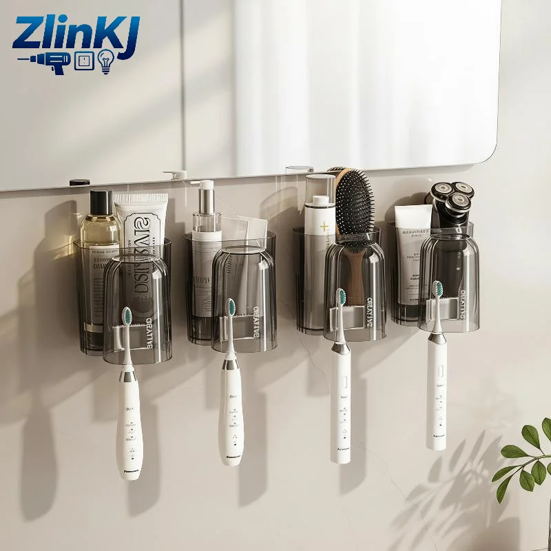 Adhesive Toothbrush Holder Food Grade Material No Drilling Wall Mount Toothpaste Storage Rack for Home Bathroom