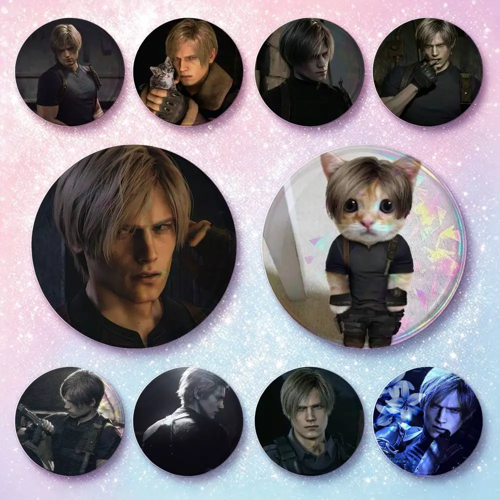 Game Resident Evil Cartoon Leon Kennedy Badges Button Round Creative Pin Brooch Badge Bag Decor Accessories Fans Friends Gifts