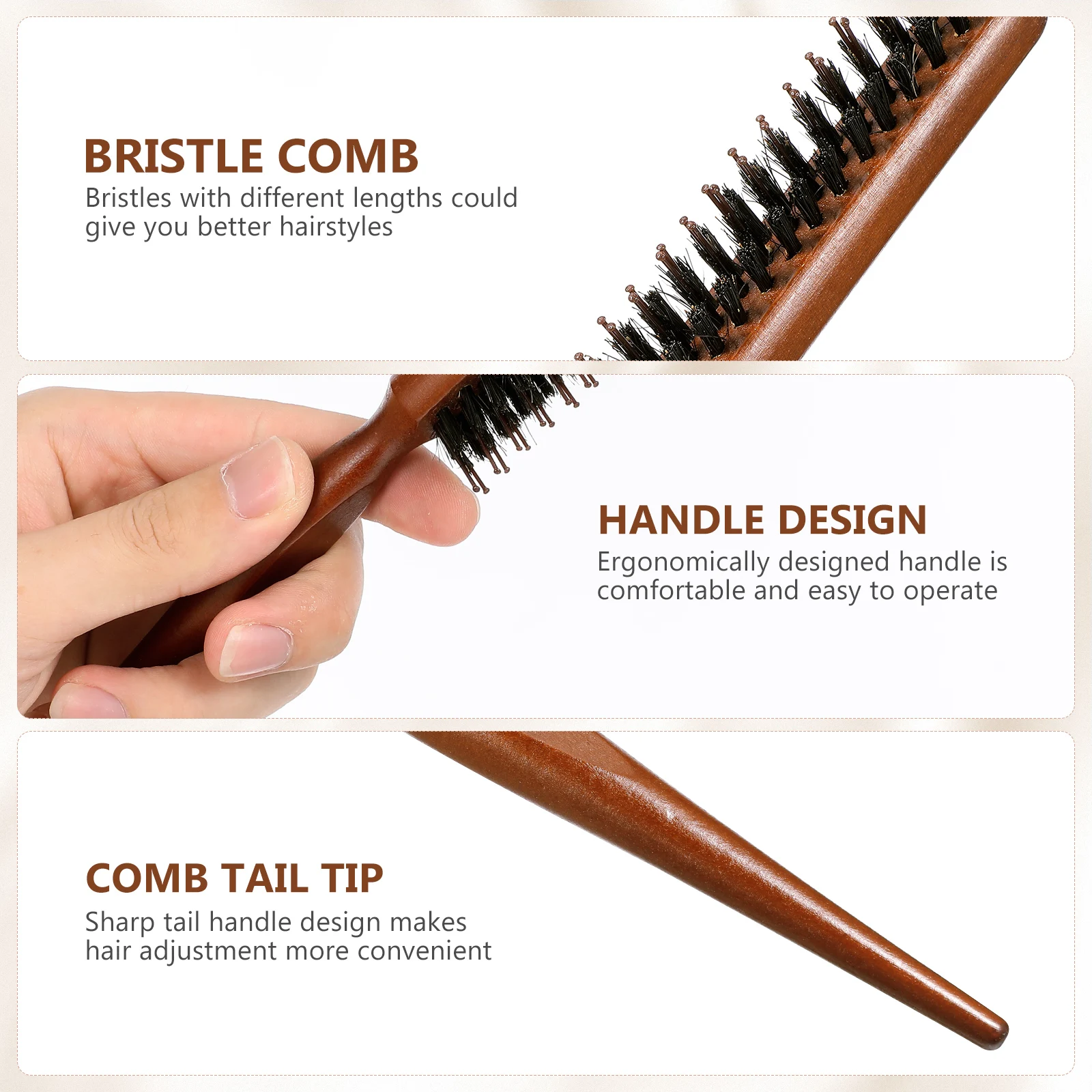 

1pc Bristle Hair Comb Portable Wooden Comb Scalp Massage Tool For Women Creative Lightweight Hairdressing