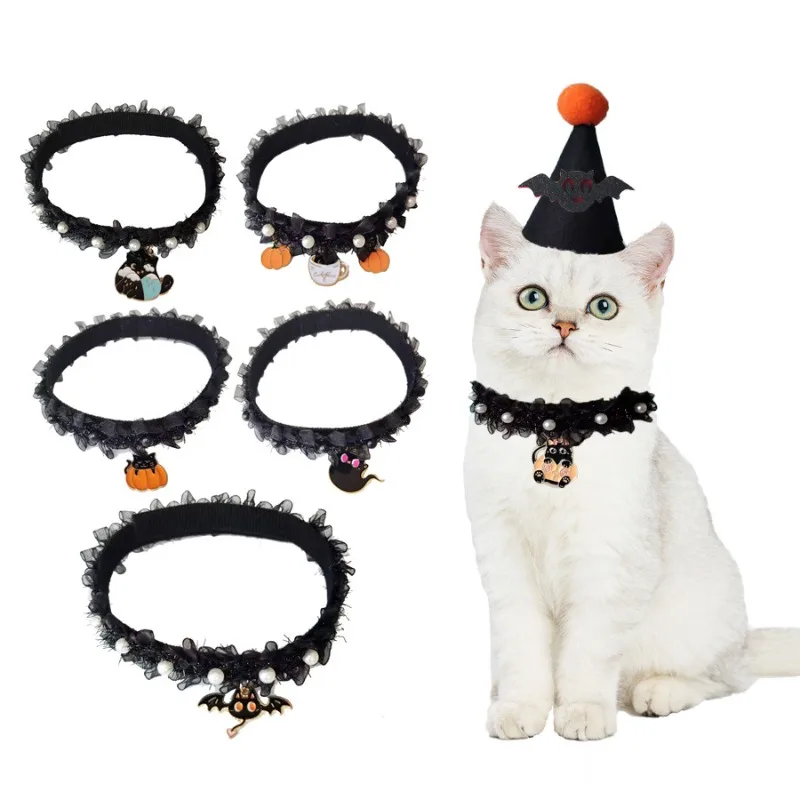 

Halloween Party Pet Collar Pumpkin Pearl Cat Black Dog Accessories Funny Accessories Kitten Accessories Cat Harness Collar