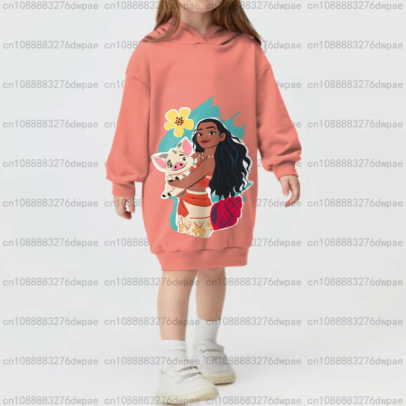

Simple College Style Pullover Outdoor Disney Girls Sweater Dress Princess Moana Cartoon Print Long Sleeve Children's Clothing