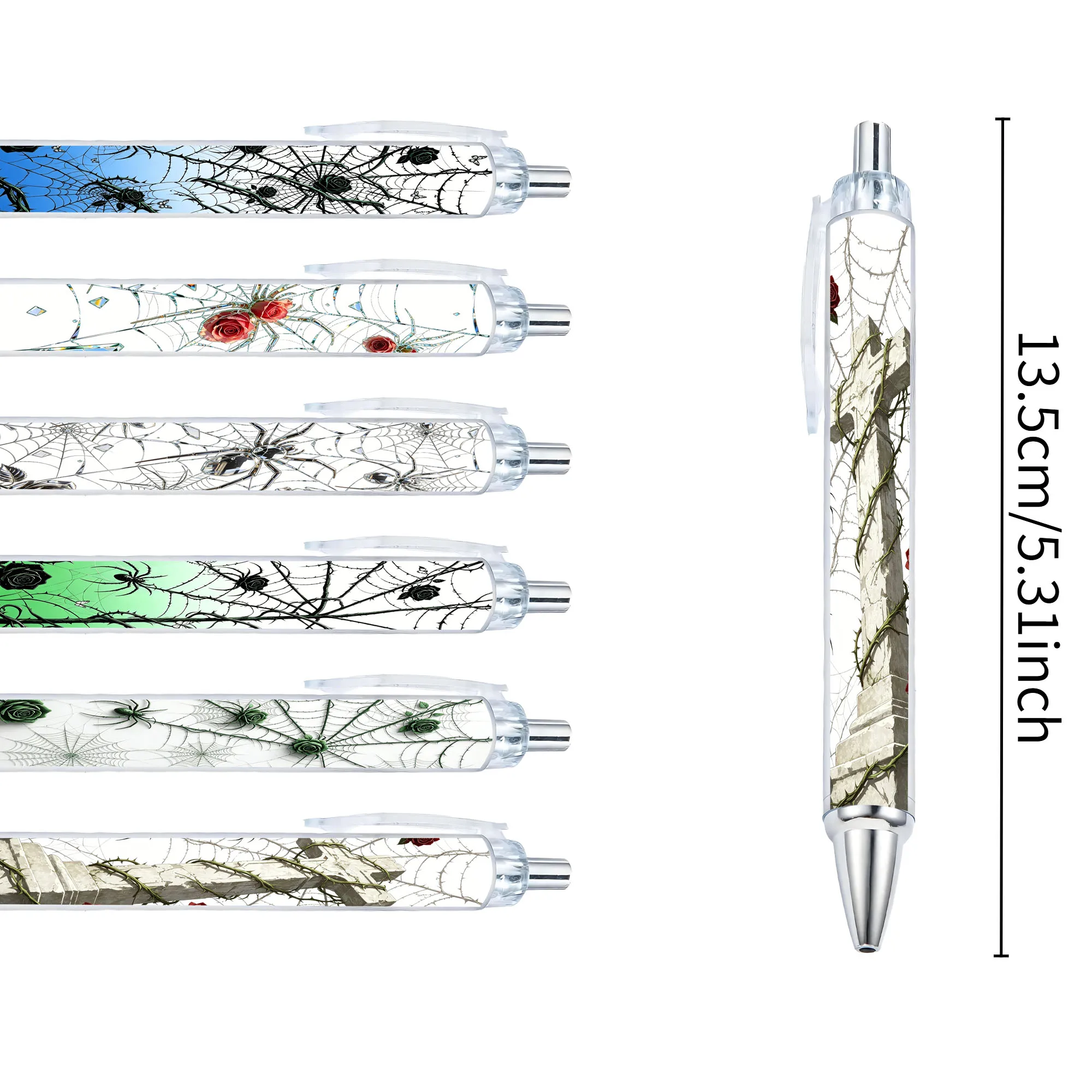 7 pieces of randomly designed marble texture themed ballpoint pens for office and study supplies