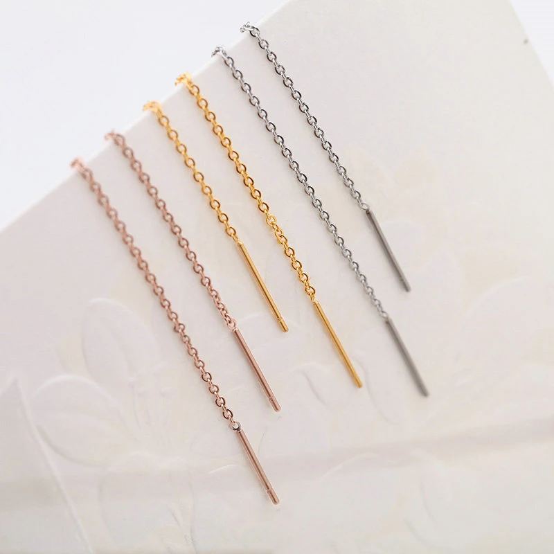 Simple Earrings Line for Women Girls Rose Gold Silver Color 316L Stainless Steel Charms Jewelry Gift (E004)