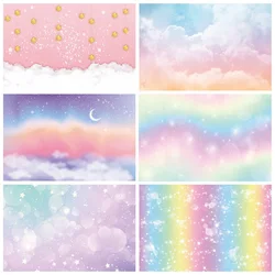 Colorful Sky Rainbow Cloud Backdrop Glitter Stars Sky Magical Background for Children Girls Birthday Party Sweet Wedding Decor