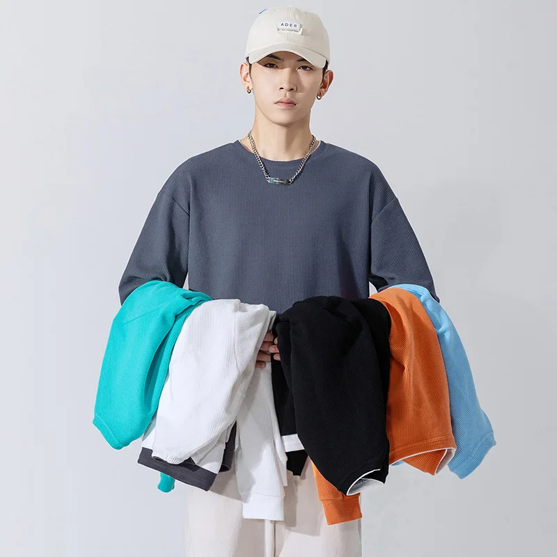 MRMT 2024 Brand New Solid Color Sweater Men's Loose Fashion Brand Fake Two-Piece Splicing Light Board Clothes Tops For Male